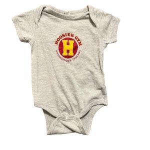 Hoosier Gym Grey Onesie, Size 12 Months, Brand Rabbit Skins